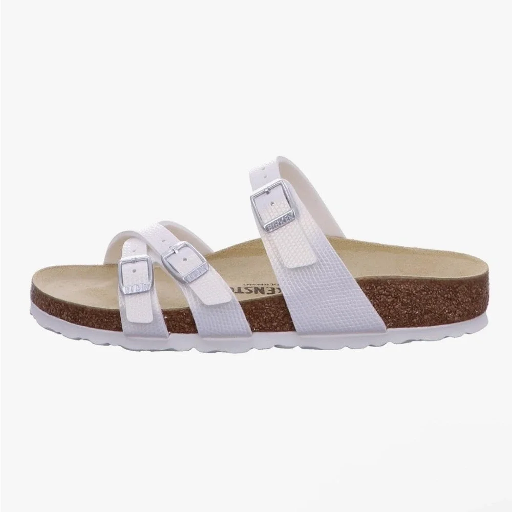 BIRKENSTOCK | Franca Iridescent White Snake Python Embossed Sandals, EU 37